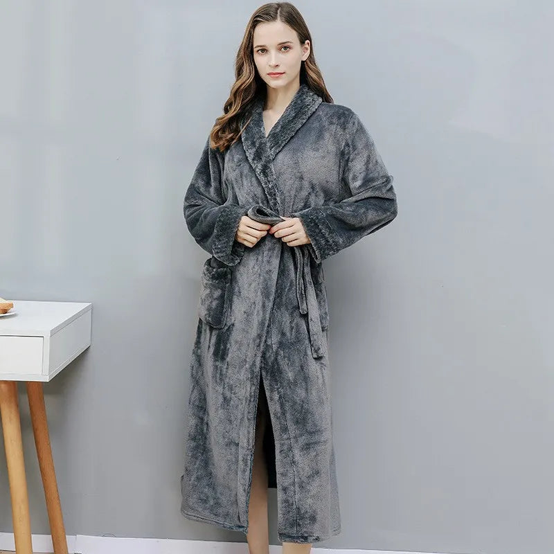 Plush Coral Velvet Unisex Winter Bathrobe Pajamas