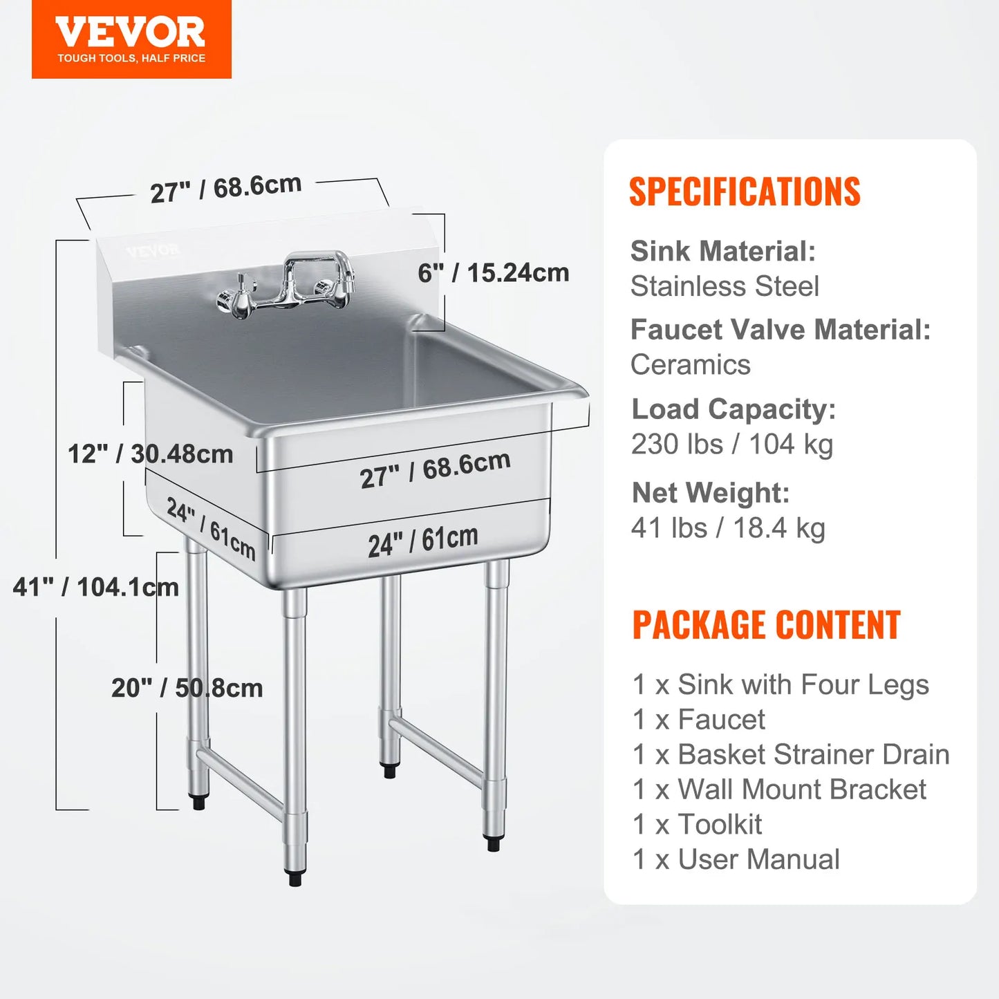 Stainless Steel Utility Sink – Commercial Prep Station With Faucet