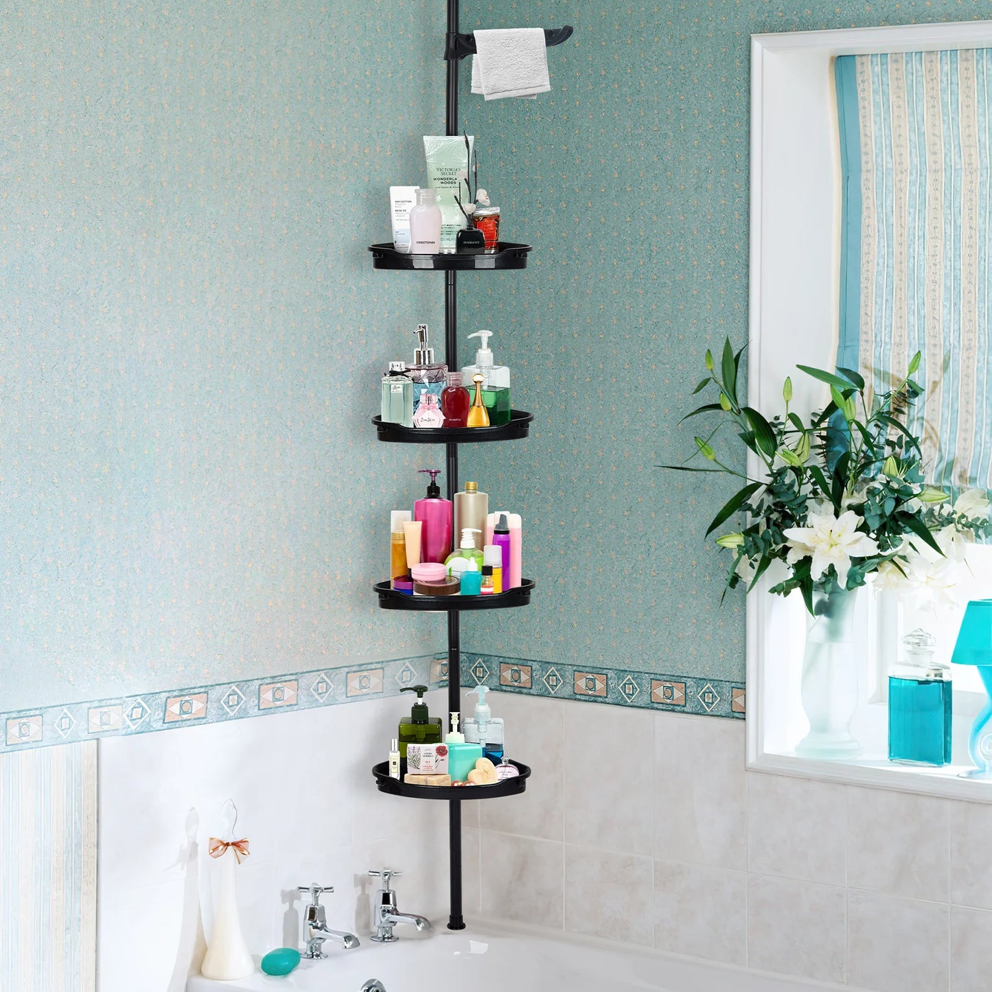 4-Layer Telescopic Bathroom Corner Storage Rack