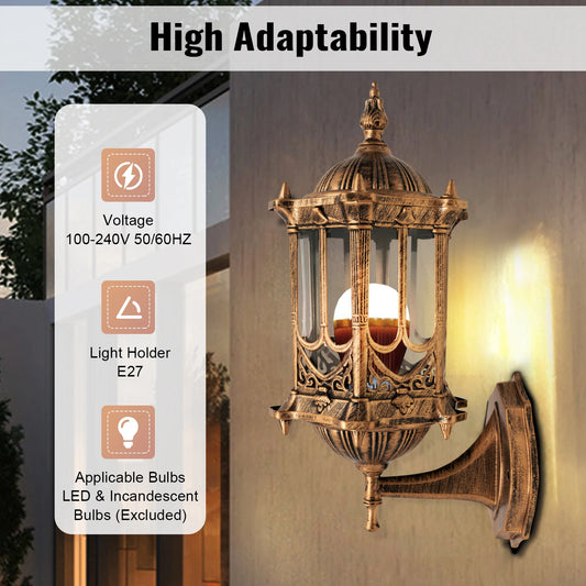 Elegant Brass Outdoor Wall Lantern Waterproof Sconce