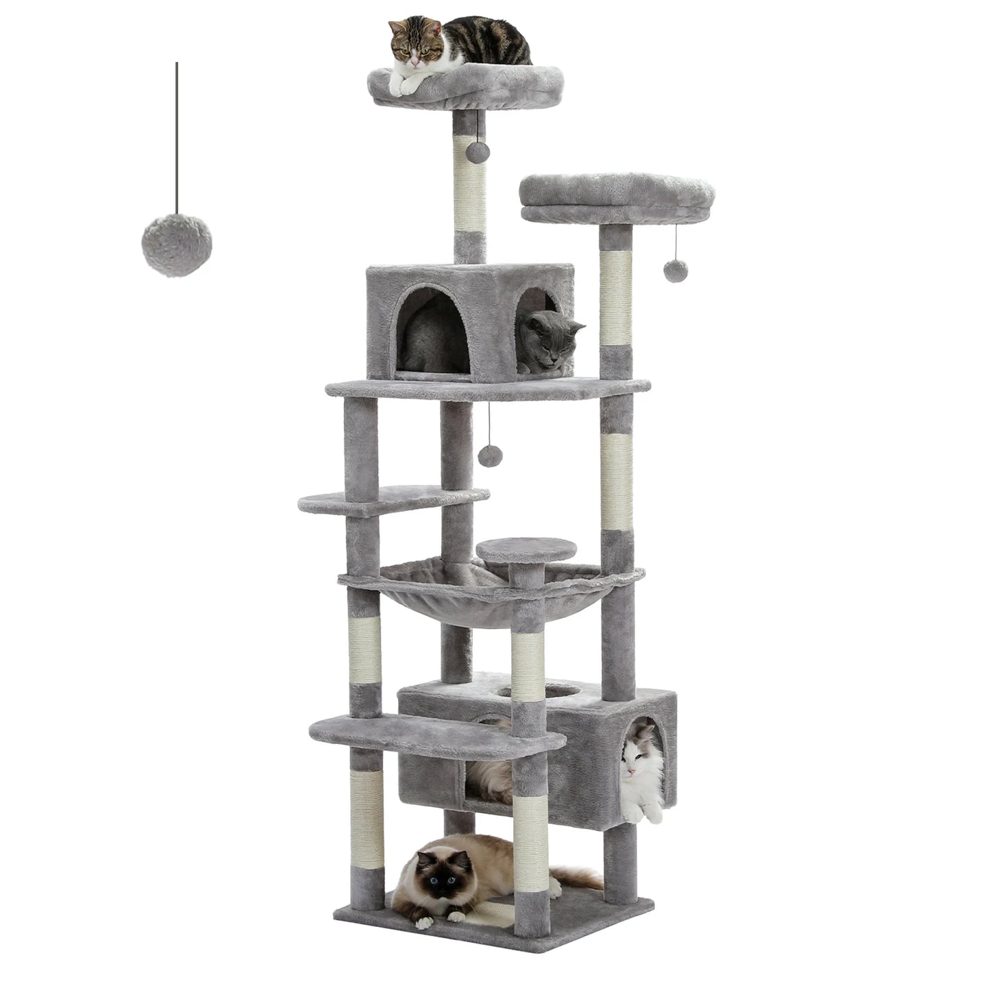 Large Indoor Cat Tree Tower – Multi-Level Perches, Hammock, Scratching Posts & Condo Playhouse