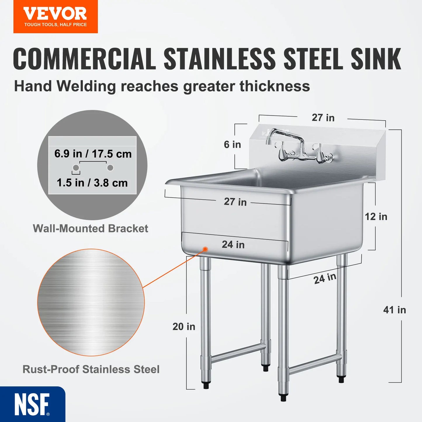 Stainless Steel Utility Sink – Commercial Prep Station With Faucet