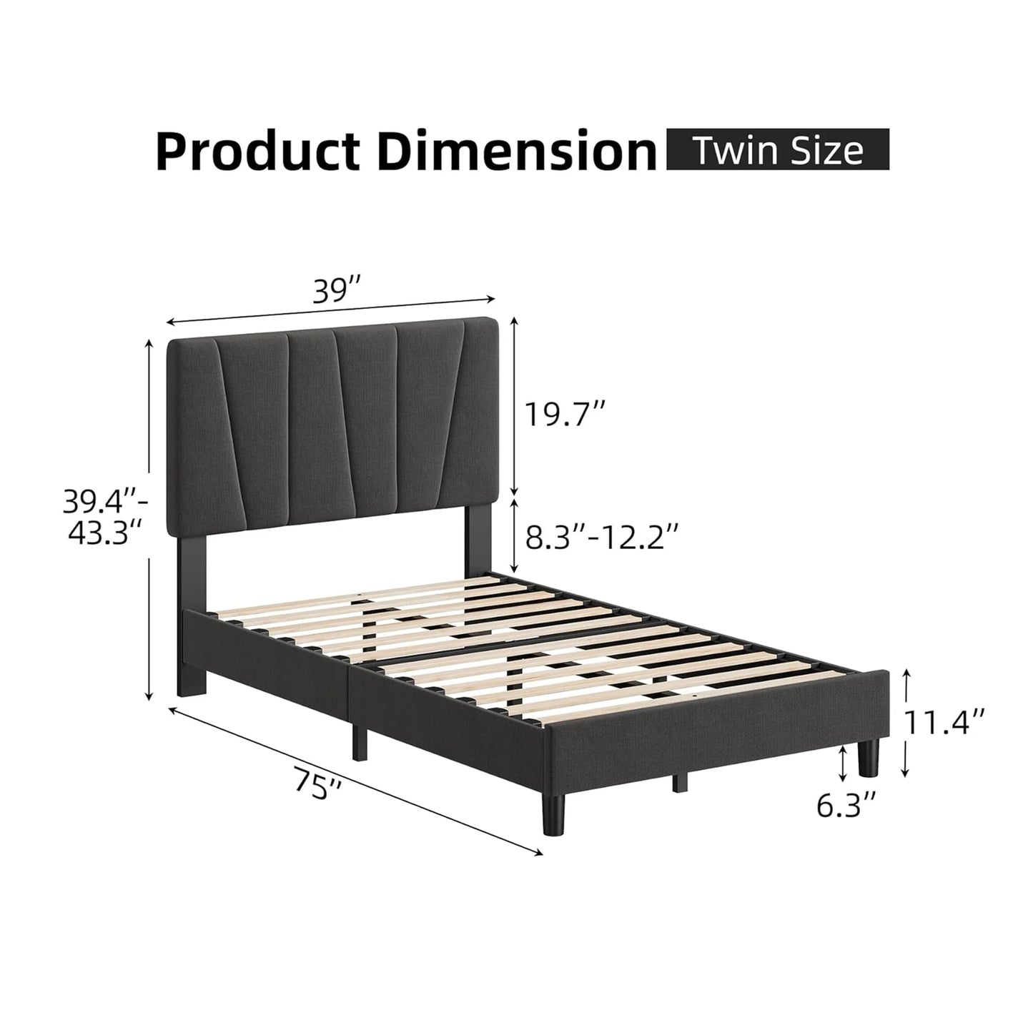 Linen Upholstered Platform Bed Frame with Headboard