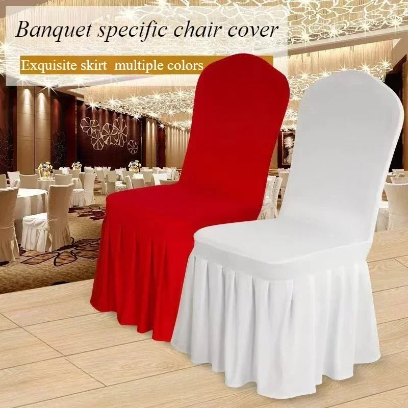 50/100PCS White Spandex Pleated Chair Covers – Stretch Seat Covers for Weddings, Banquets, Hotels, Parties & Event Decorations