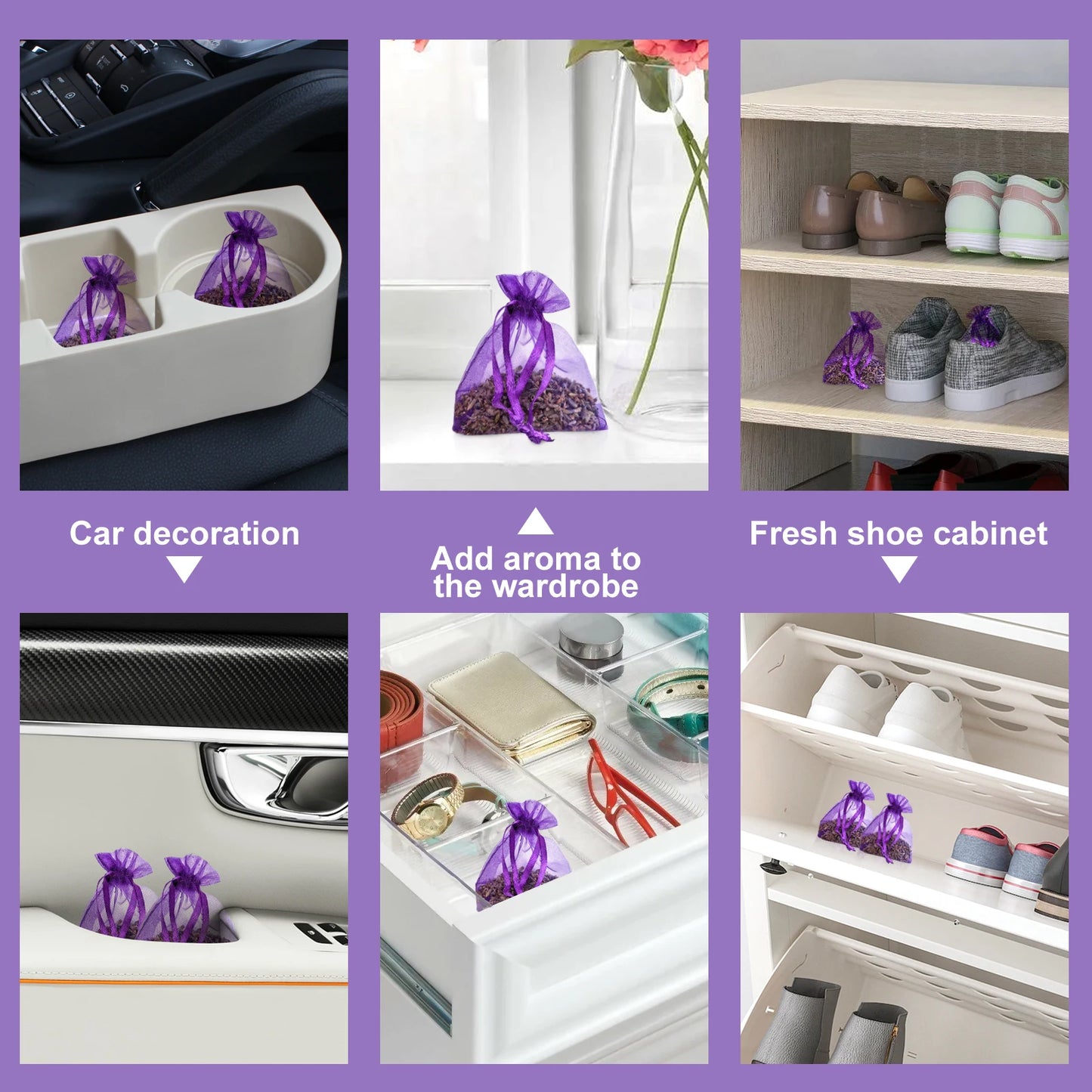 Lavender Scented Sachet Bags – Aromatic Drawer Closet & Car Freshener for Home Deodorizing & Relaxation