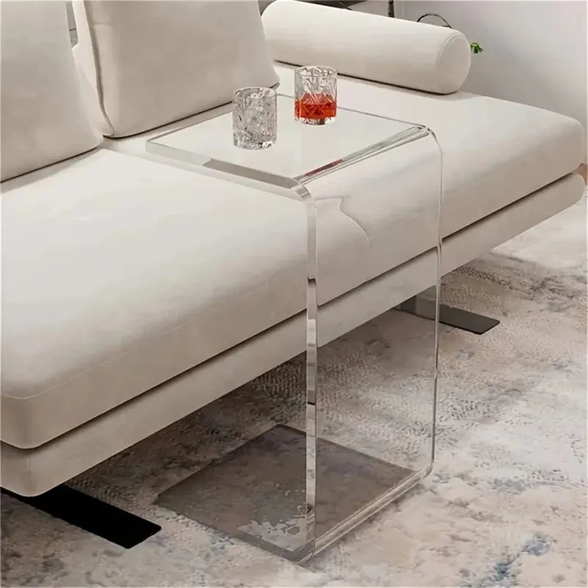 Modern Acrylic C-Shaped Transparent Side Table