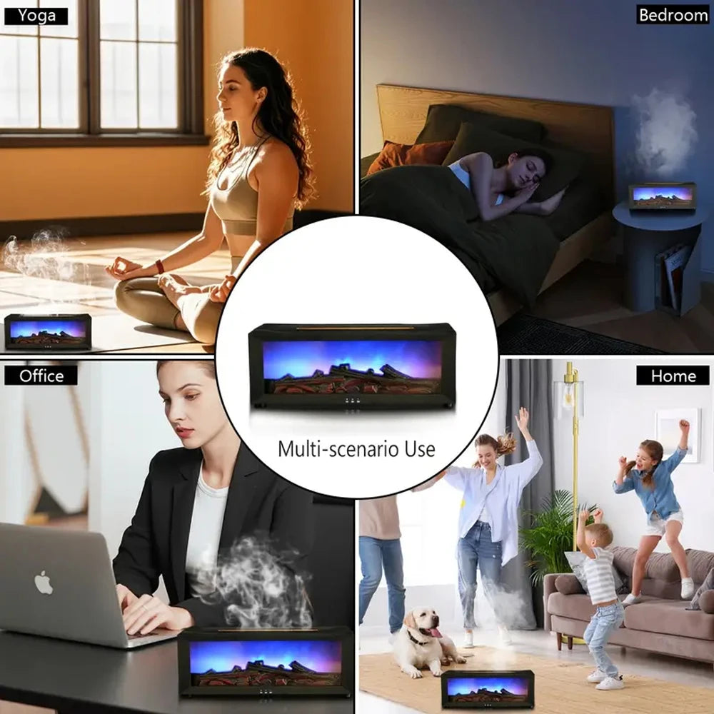 300ml Fireplace Flame Diffuser – 7-Color LED Essential Oil Humidifier with Timer & Remote for Home, Office & Hotel Aroma