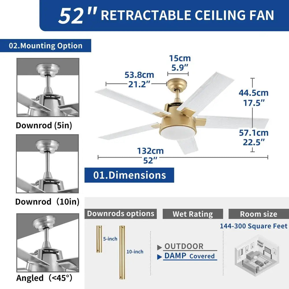 52in Smart Ceiling Fan with LED Light