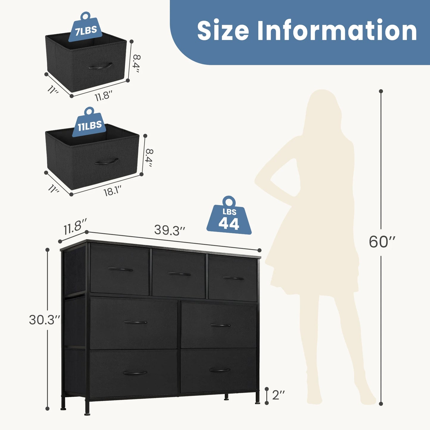 JHK Dresser 7-Drawer Fabric Storage Chest