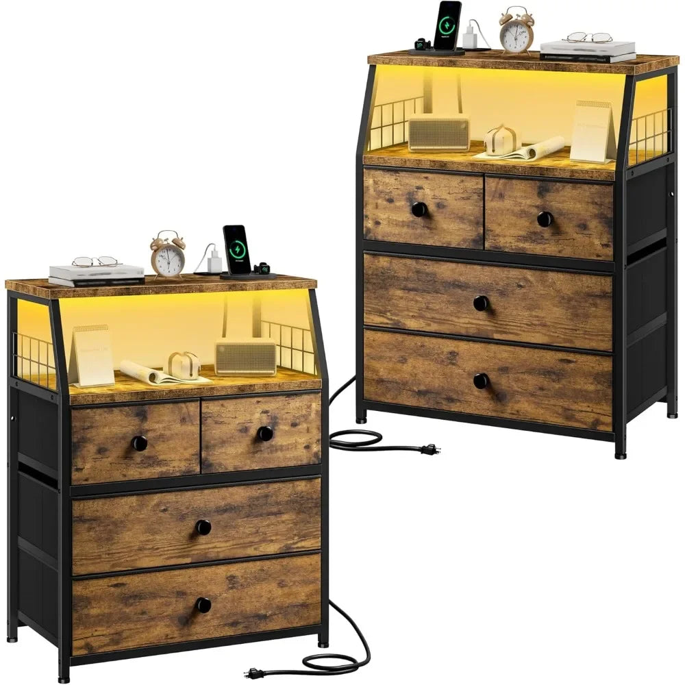 Nightstand Set with LED Charging Station