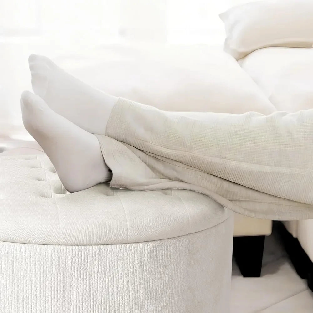Round Tufted Storage Ottoman Coffee Table
