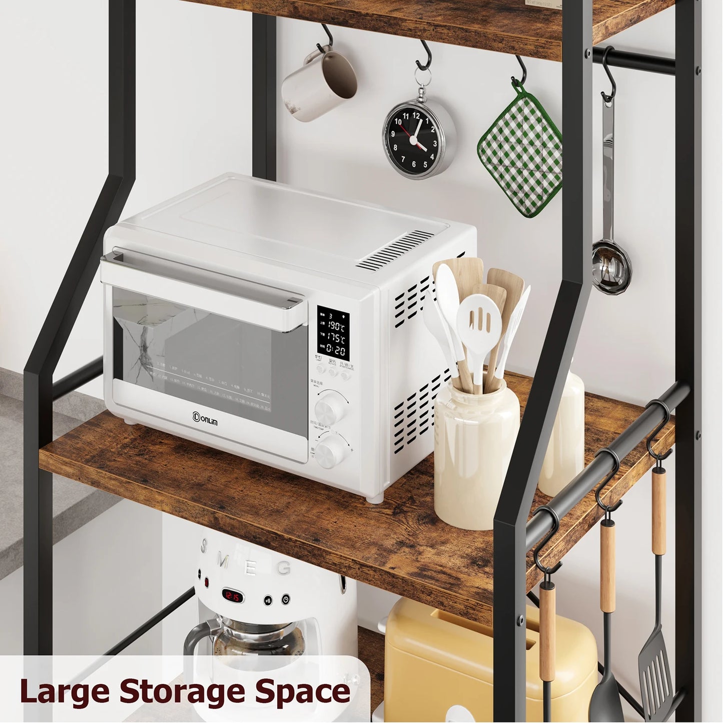 4-Tier Kitchen Baker’s Rack Microwave Stand – Coffee Bar Station with Wire Basket Storage Shelf