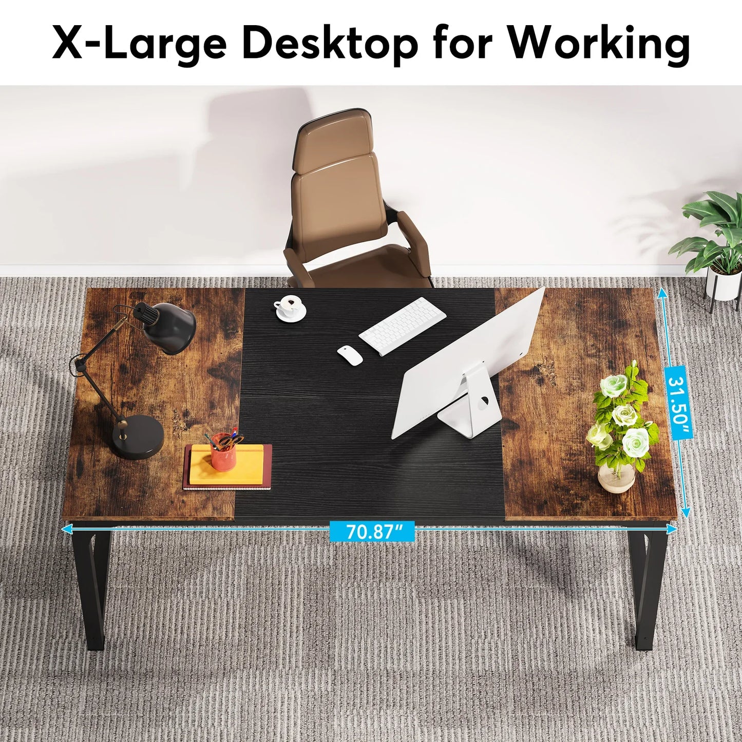 Modern Large Computer Desk – Spacious Home Office Writing Desk, Study Table & Workstation for Laptop, PC & Gaming, Heavy-Duty Office Furniture