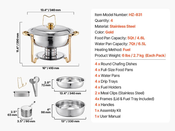 4 Pack Stainless Steel Chafing Dish Buffet Set – Full Size Catering Food Warmers & Servers for Parties, Banquets, Weddings & Events