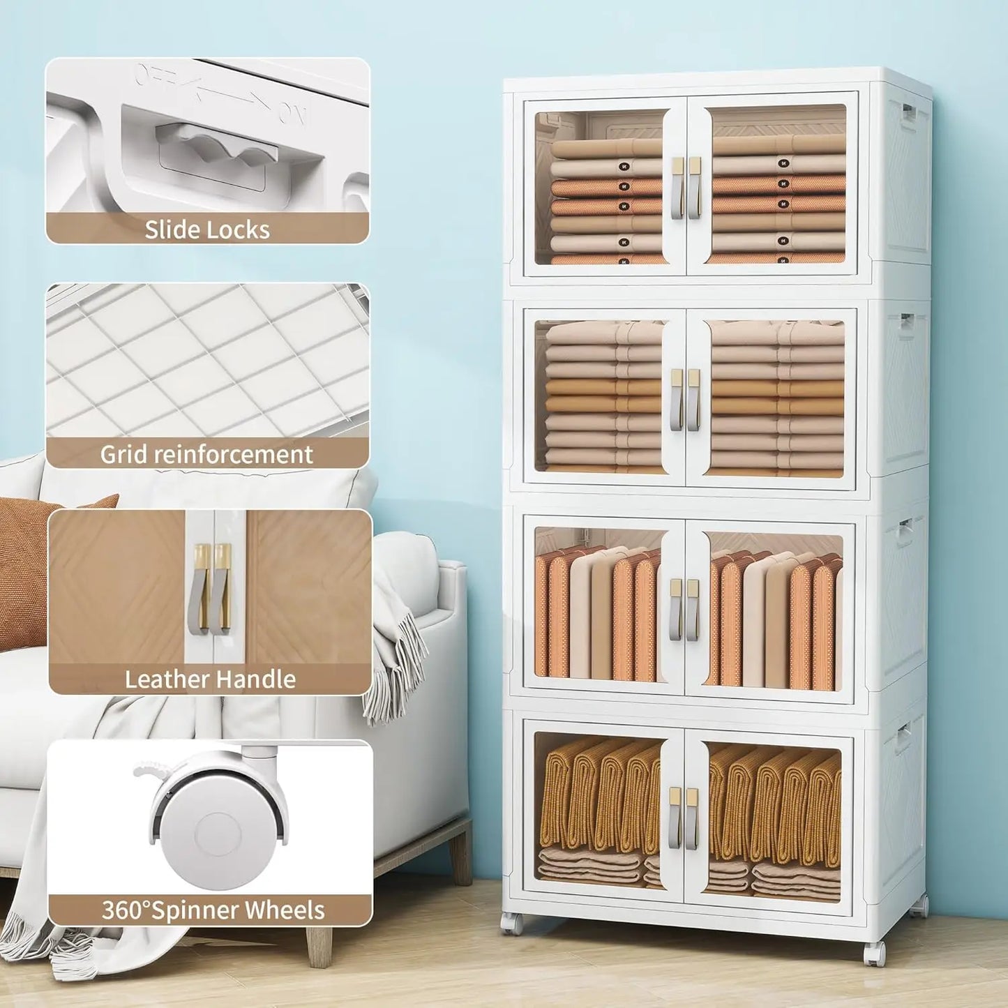 Large Clear Stackable Storage Bins with Lids – Foldable Cabinet Organizer for Home & Office