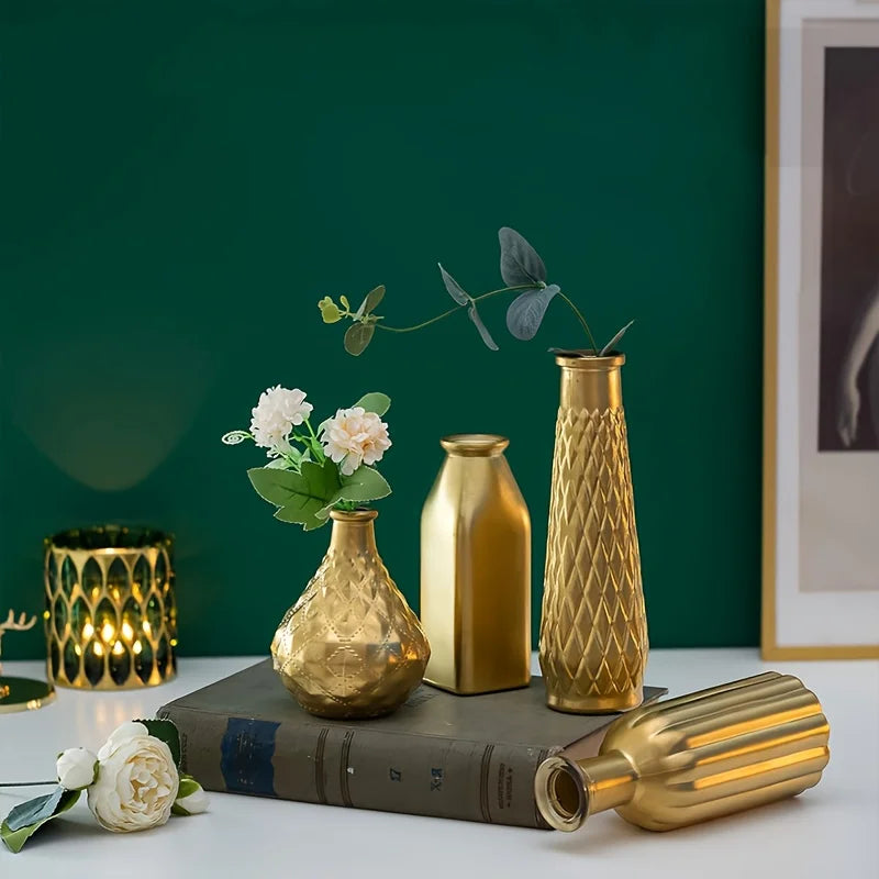Gold Cylindrical Glass Vase for Table Décor