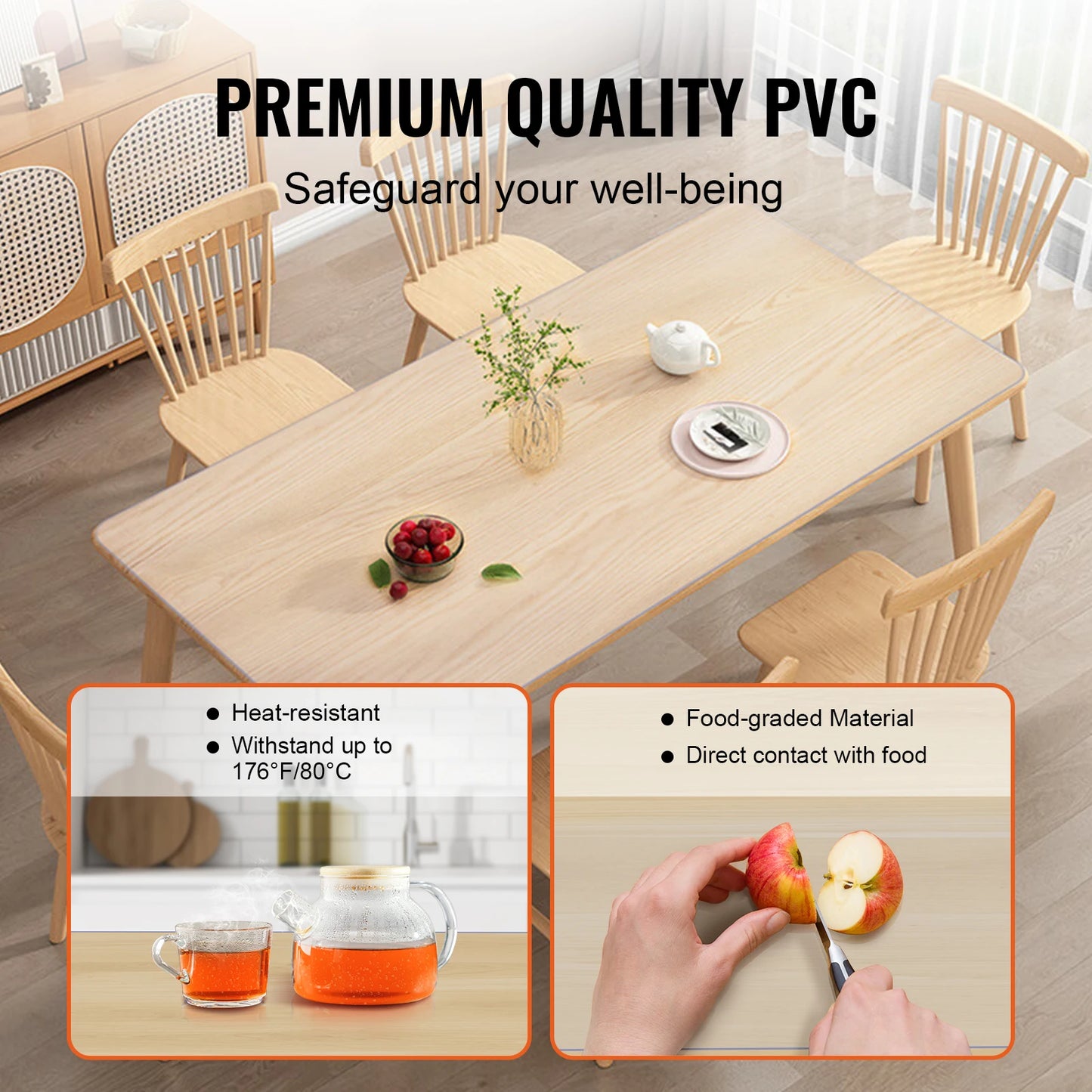 Clear PVC Tablecloth Protector 1.5mm Thick – Waterproof, Oil-Proof Transparent Table Cover for Dining Tables, Kitchen Surfaces & Desk Protection