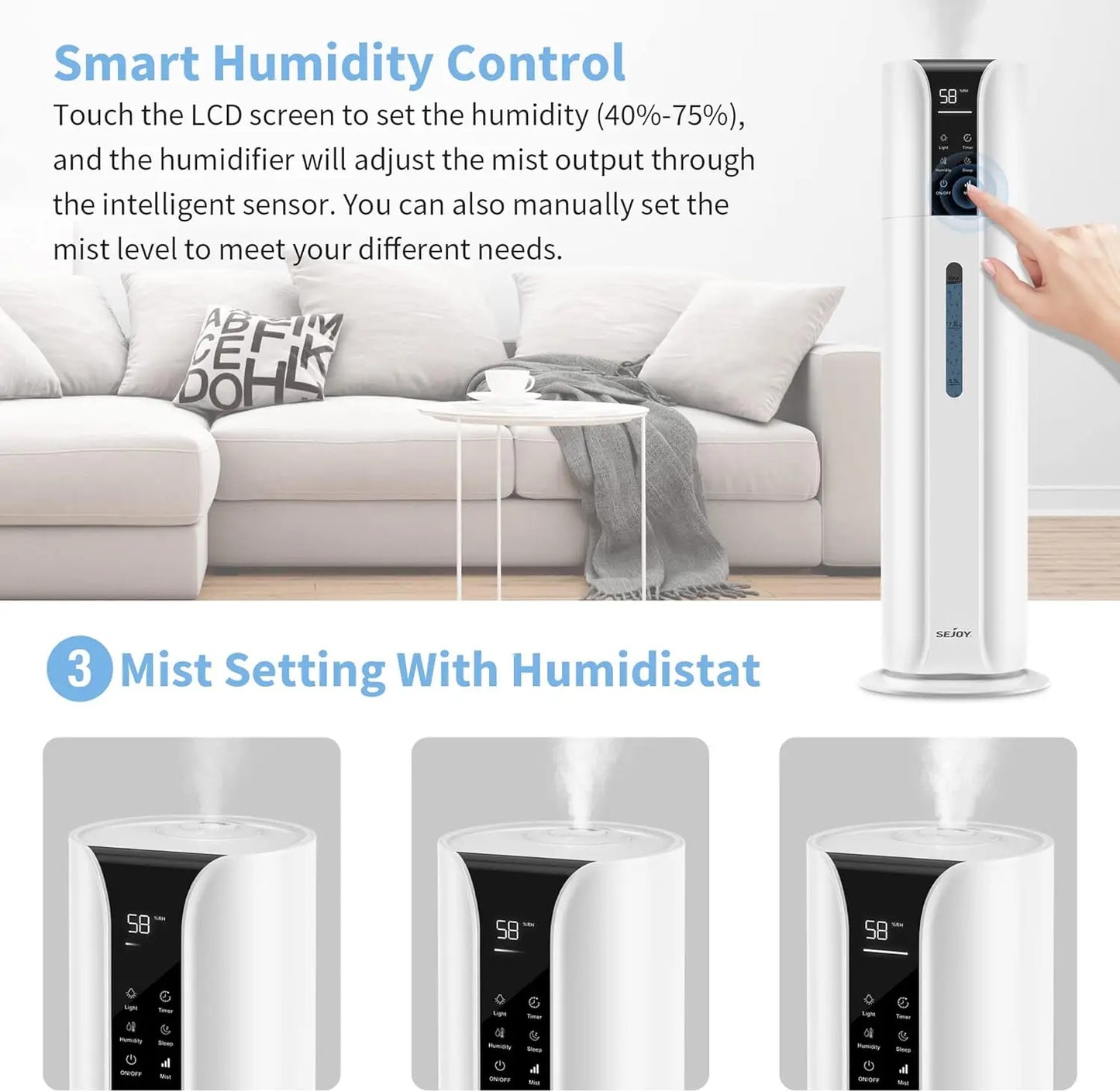 Cool Mist Humidifier Large Room Remote