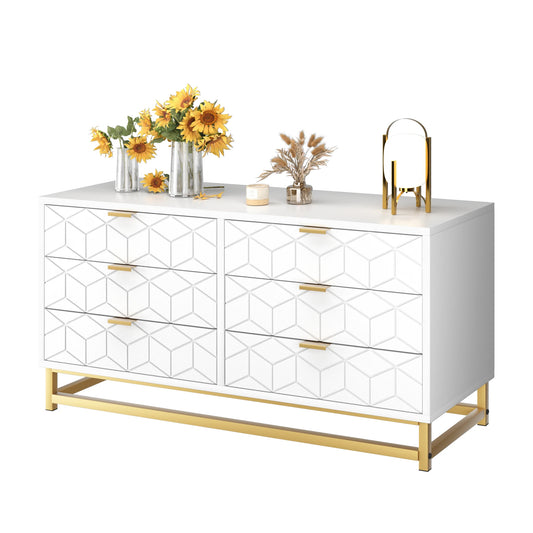 Luxury 6-Drawer Diamond Dresser with Golden Accents