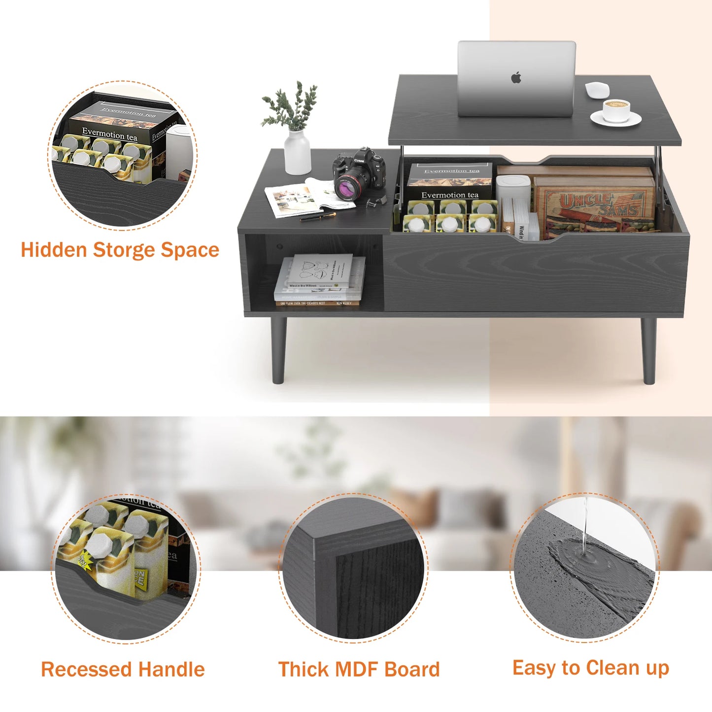 Lift Top Coffee Table Adjustable Storage Desk