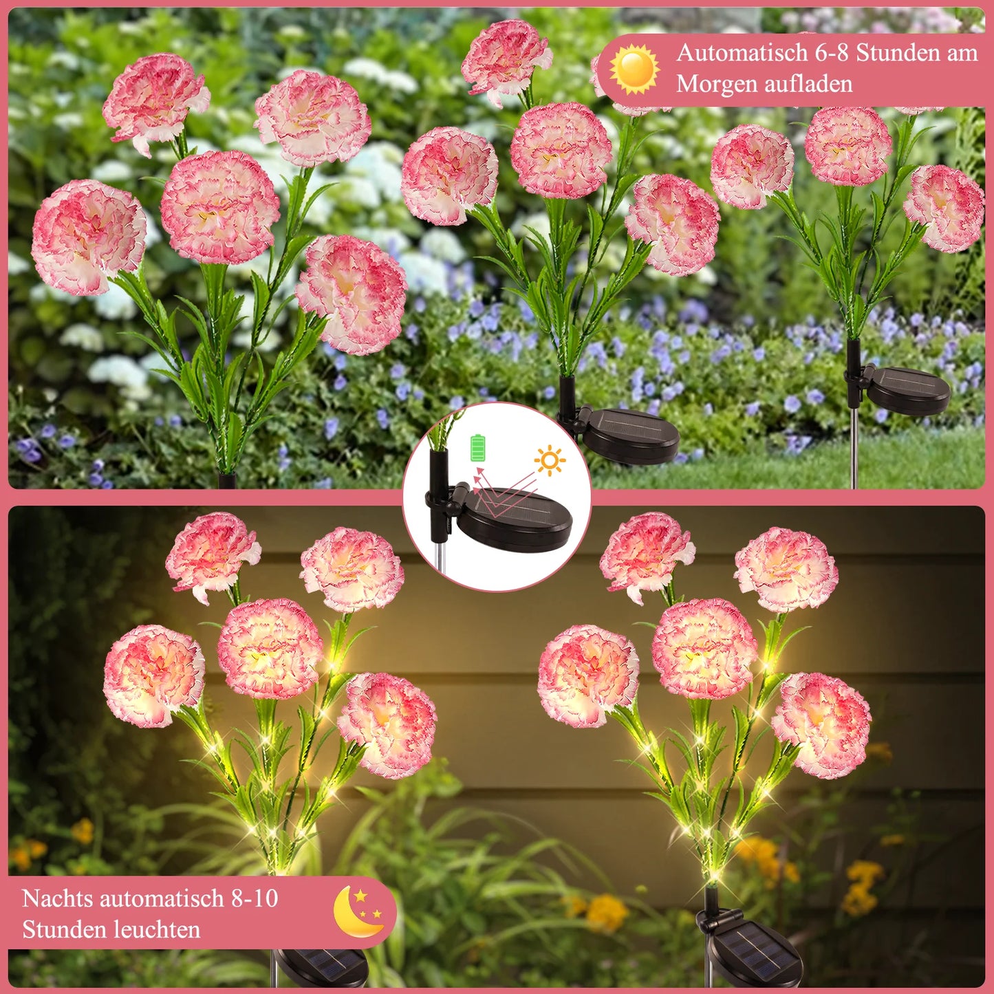 Solar LED Carnation Flower Garden Path Lights