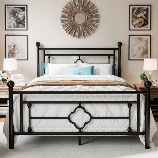 HOOMIC 14 Inch Metal Platform Bed Frame Vintage Victorian Style Wrought Iron Headboard Footboard Heavy Duty Mattress Foundation