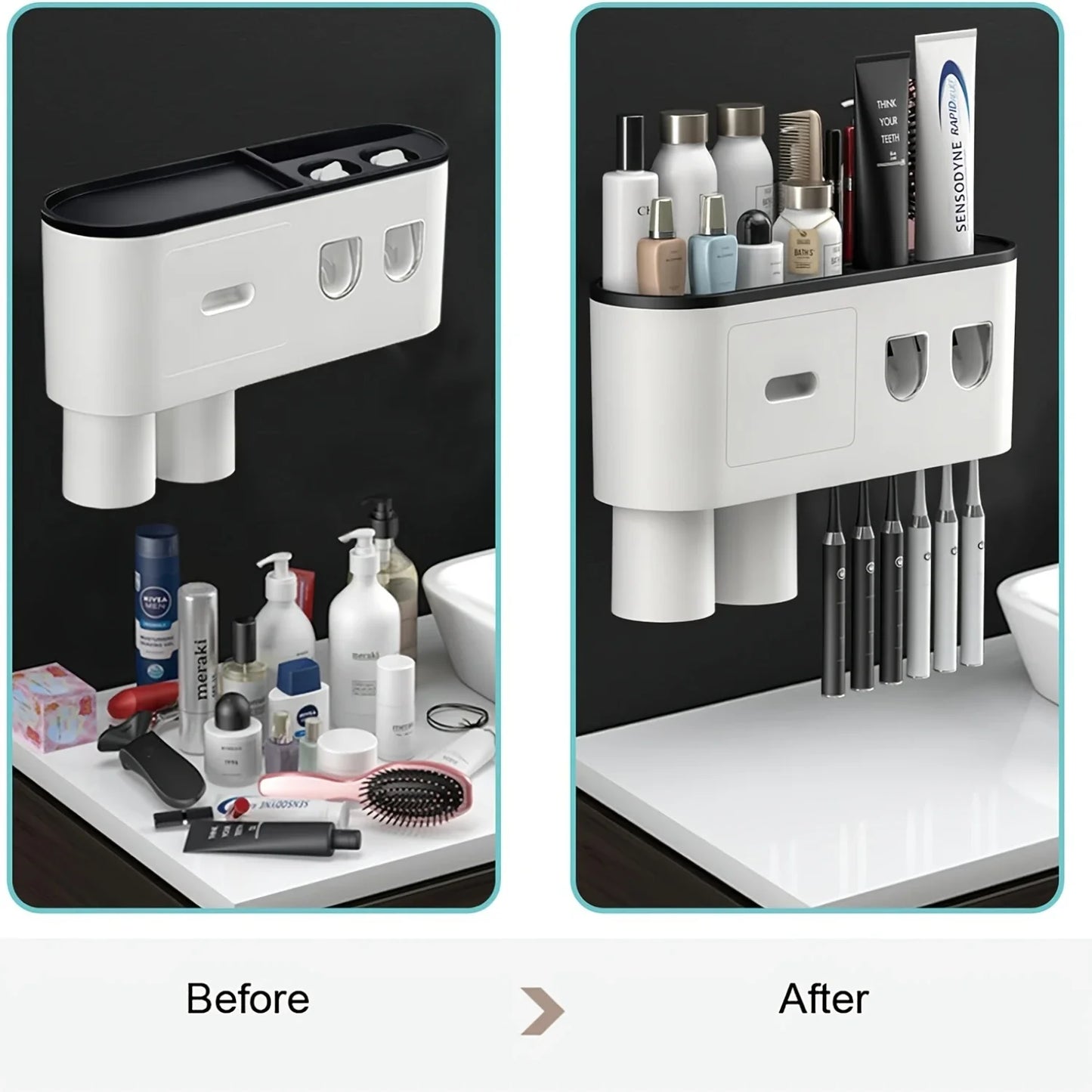 Double Toothpaste Dispenser Wall Mounted Bathroom Organizer