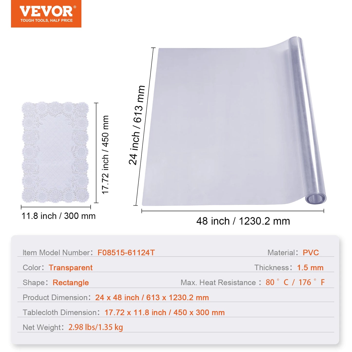 Clear PVC Tablecloth Protector 1.5mm Thick – Waterproof, Oil-Proof Transparent Table Cover for Dining Tables, Kitchen Surfaces & Desk Protection