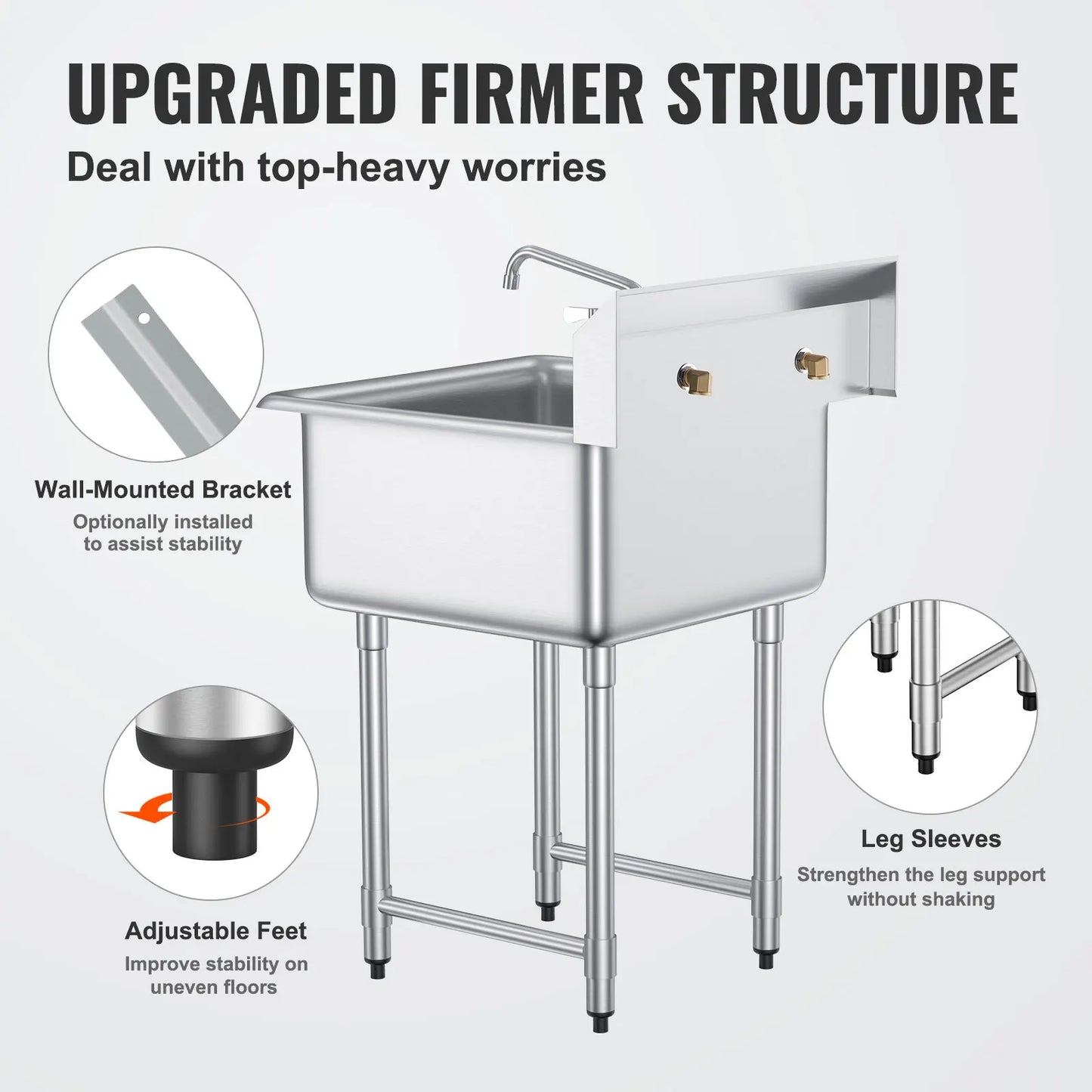 Stainless Steel Utility Sink – Commercial Prep Station With Faucet