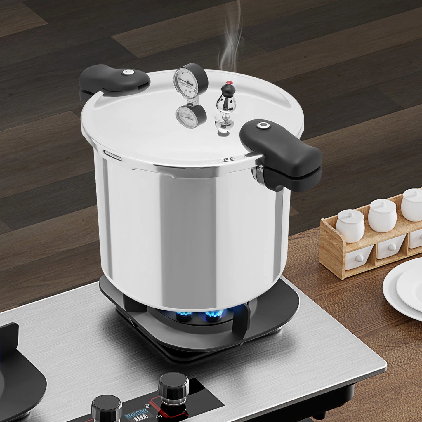 22L Heavy-Duty Pressure Cooker with Gauge & Safety Valve – Thickened Explosion-Proof Large Capacity Pot for Gas & Ceramic Electric Stoves, Fast Cooking Canner
