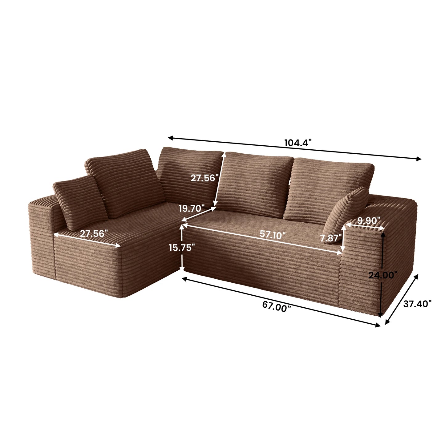 104-Inch Cloud Sectional Sofa with L-Shape Chaise – Modern Modular Deep Seat Couch, Oversized Boneless Living Room Sofa for Bedroom, Apartment & Family Room