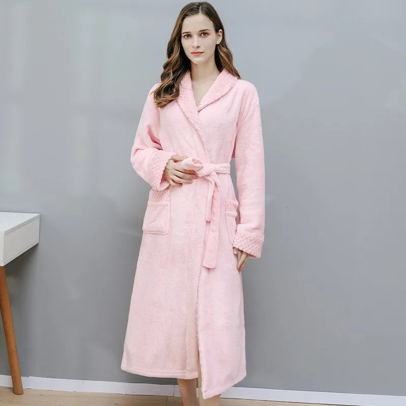 Plush Coral Velvet Unisex Winter Bathrobe Pajamas