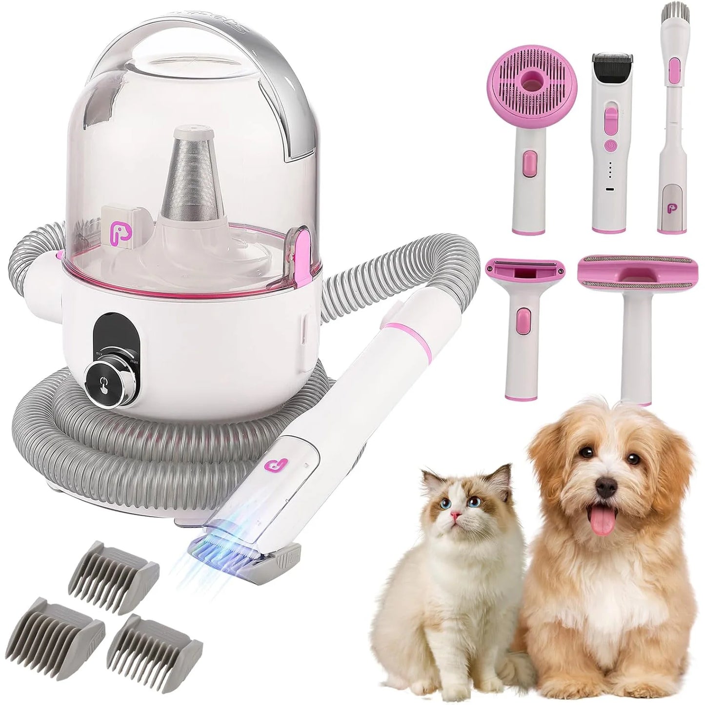 Pet Grooming Vacuum Kit 2L Quiet Dog Hair Trimmer with 5 Professional Grooming Tools