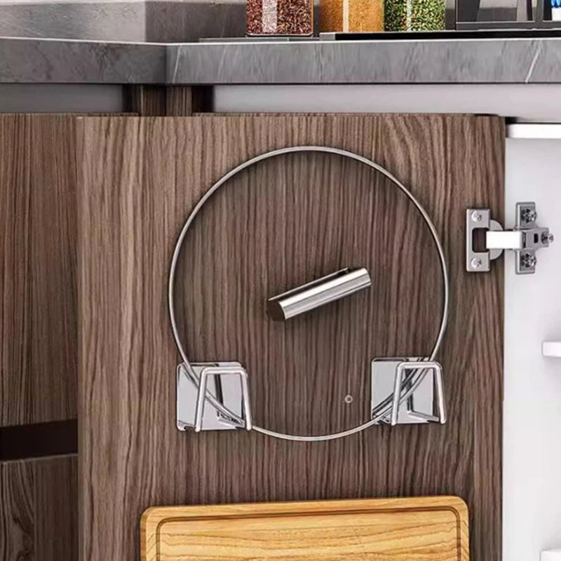 Stainless Steel Wall Mounted Kitchen Storage Rack – Non-Perforated Pot Lid Holder & Cutting Board Organizer for Cabinet Door & Countertop Storage