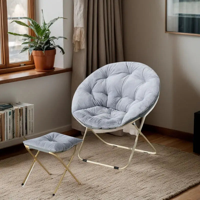Round Folding Faux Fur Saucer Chair Set