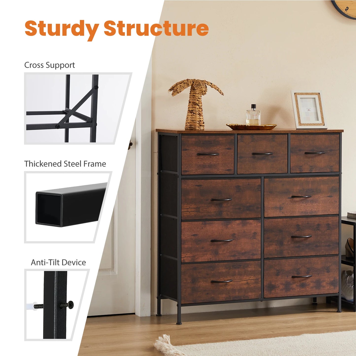 JHK 9-Drawer Fabric Storage Dresser