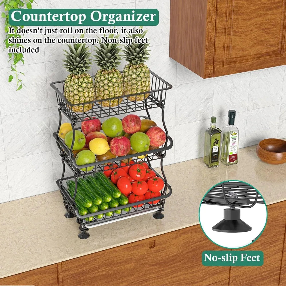 Rolling Pantry Storage Cart with Stackable Baskets