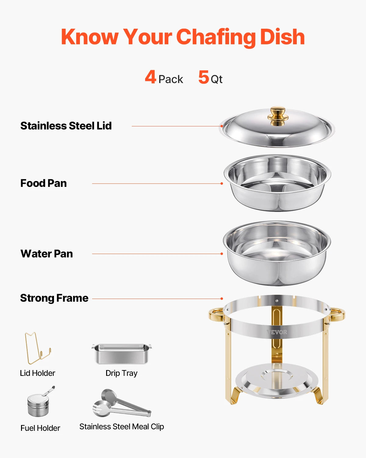 4 Pack Stainless Steel Chafing Dish Buffet Set – Full Size Catering Food Warmers & Servers for Parties, Banquets, Weddings & Events
