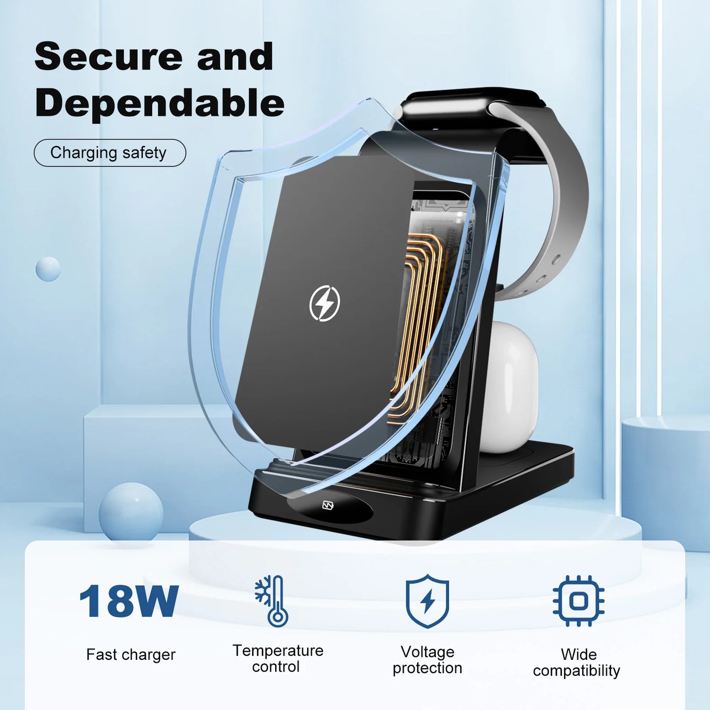 Foldable 3-in-1 Wireless Fast Charging Station