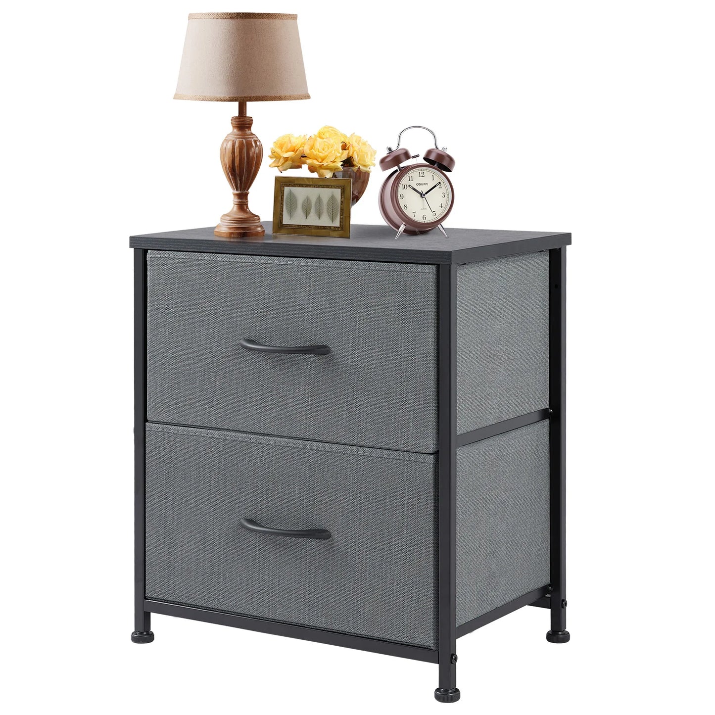 JHK Nightstand with Fabric Drawers Bedroom Storage