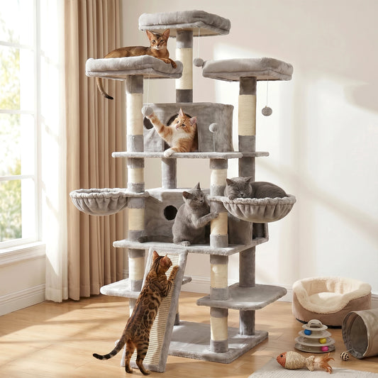 68" Large Multi-Level Cat Tree Tower – Indoor Cat Activity Center with 2 Condos, 3 Plush Perches & Scratching Posts, Luxury Climbing Playground for Kittens and Cats