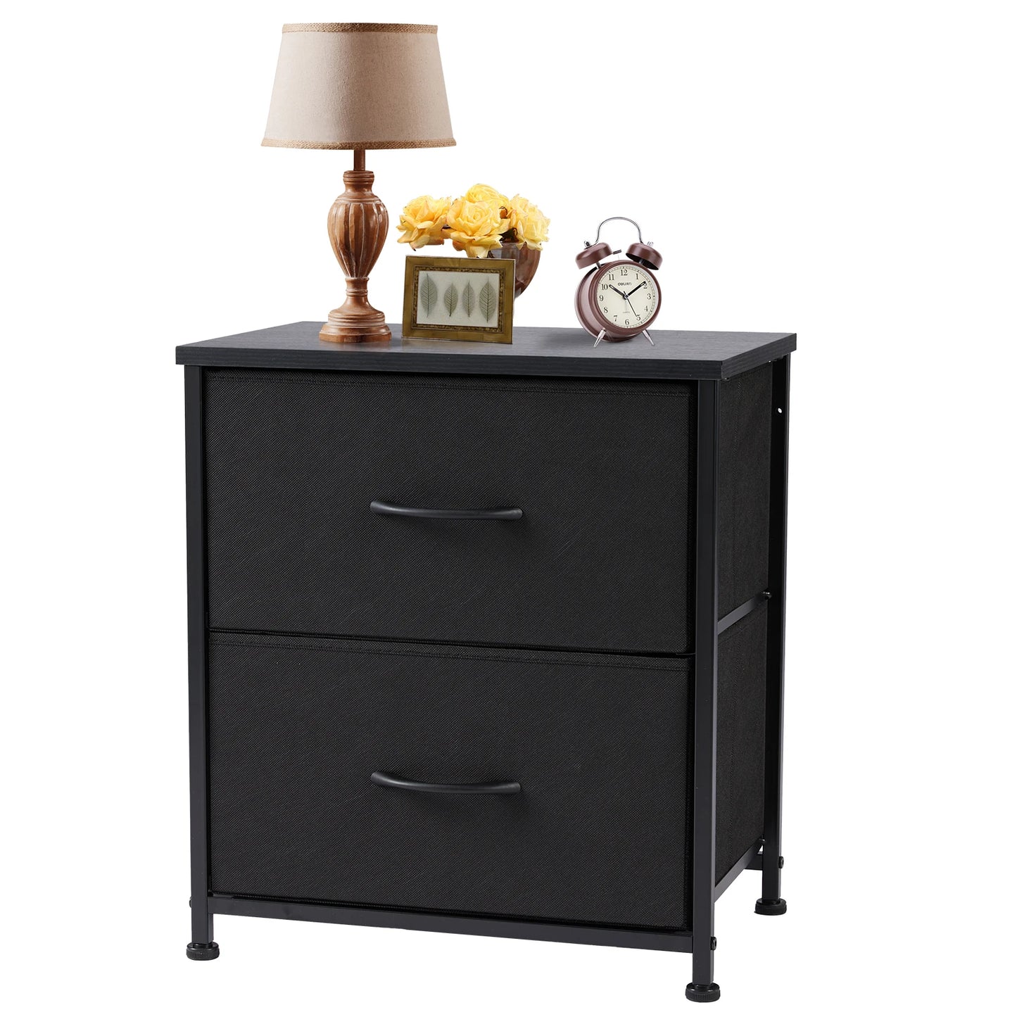 JHK Nightstand with Fabric Drawers Bedroom Storage