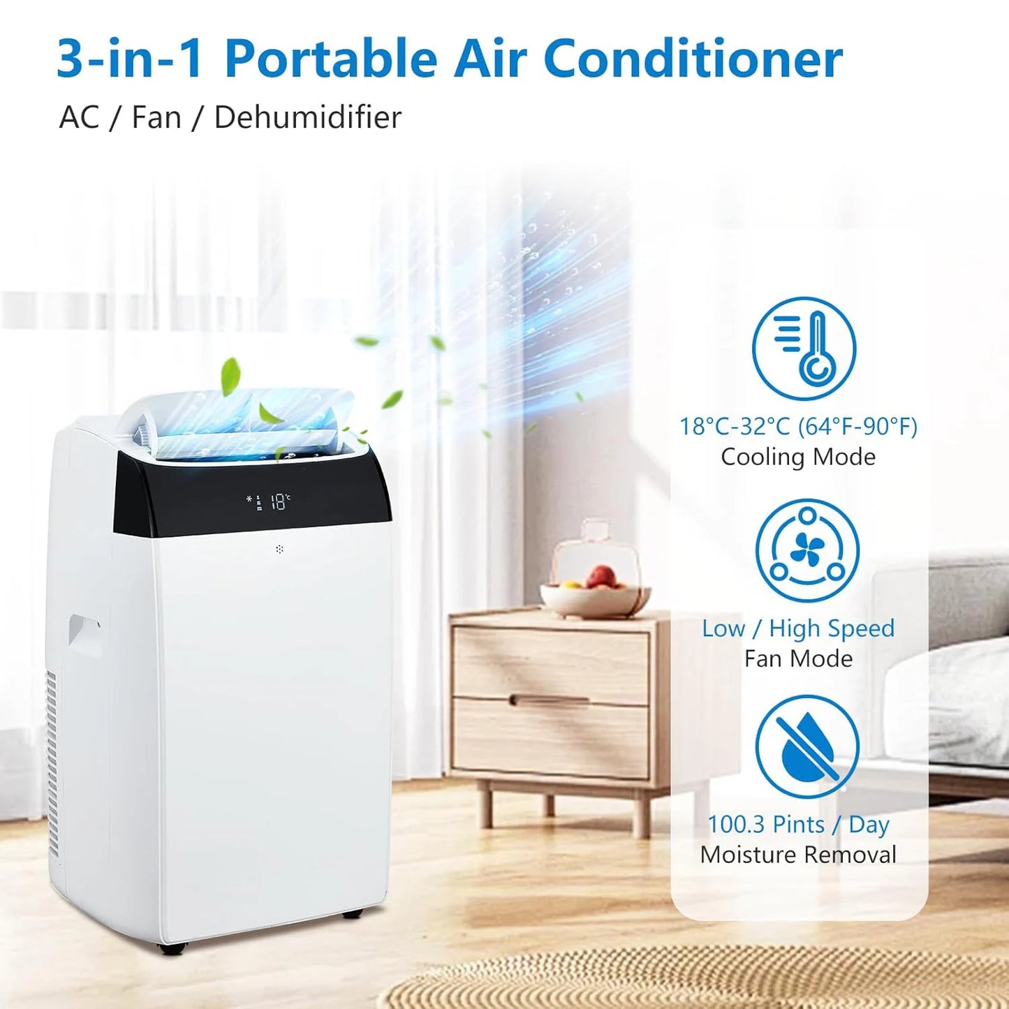 14,000 BTU 3-in-1 Portable Air Conditioner