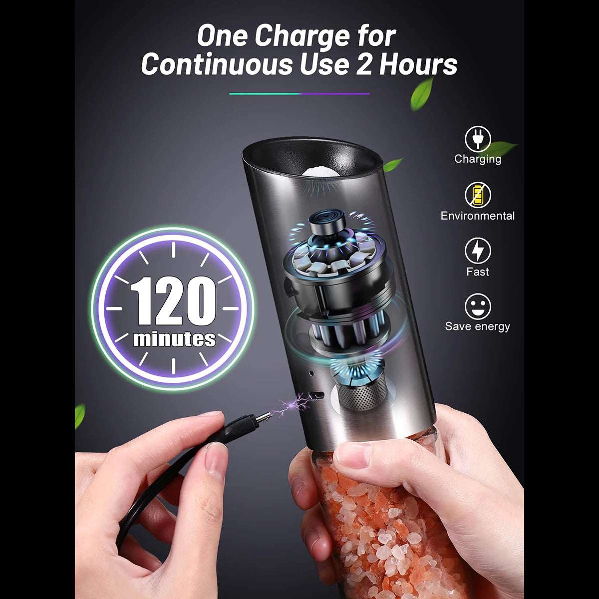 USB Rechargeable Electric Salt Pepper Grinder Set