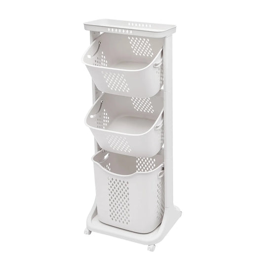 3-Layer Laundry Basket With Rolling Wheels Storage