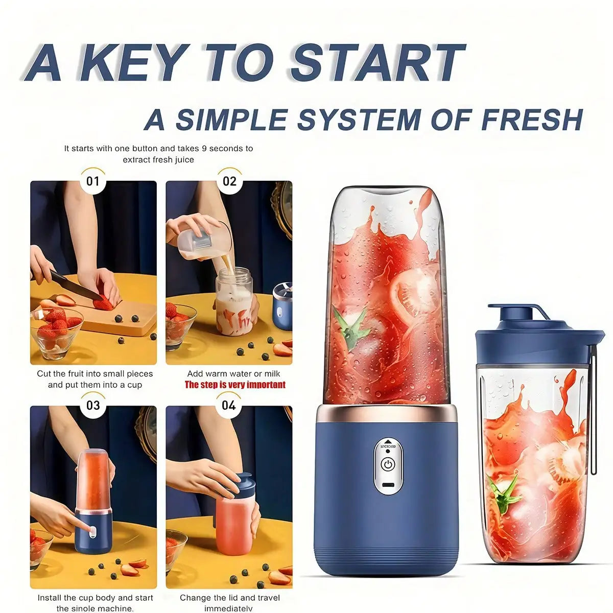 Powerful Portable Blender Juicer with Cup – Smoothie Maker for Fruits & Veggies, Gym & Travel Essential