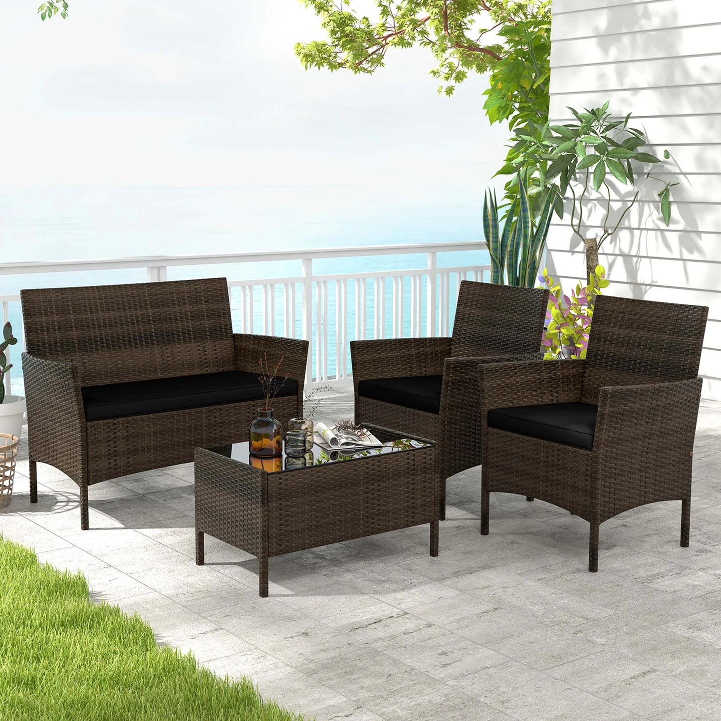 4-Piece Patio Furniture Set with Cushions