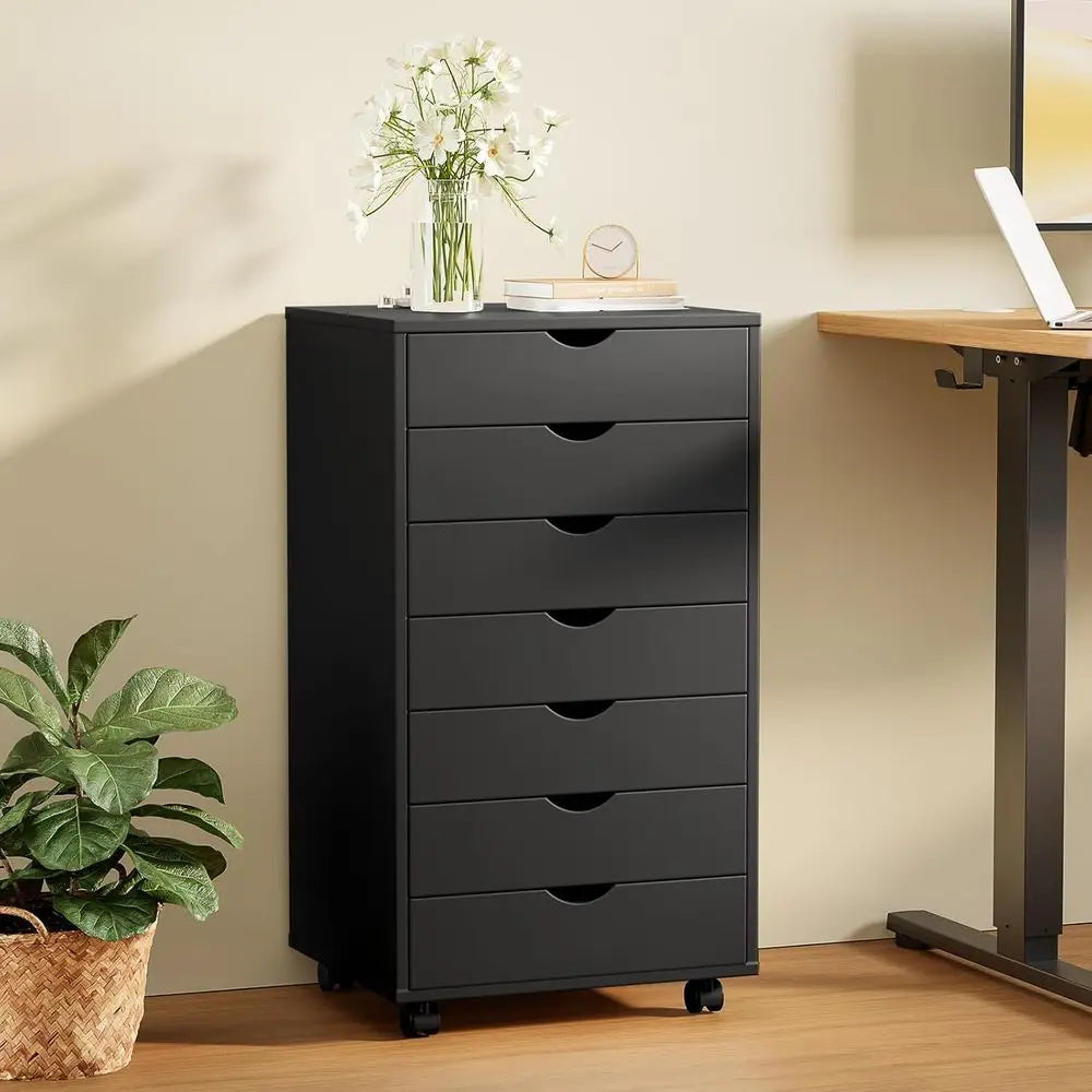 7 Drawer Mobile Storage Cabinet with Wheels – Wooden Dresser Organizer for Home & Office