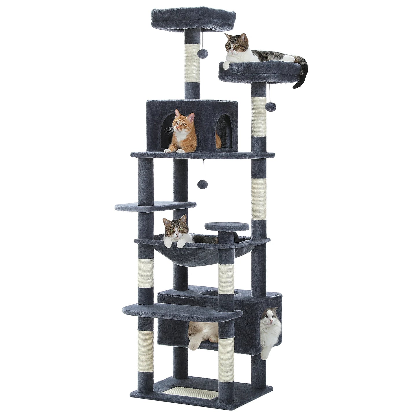 Large Indoor Cat Tree Tower – Multi-Level Perches, Hammock, Scratching Posts & Condo Playhouse