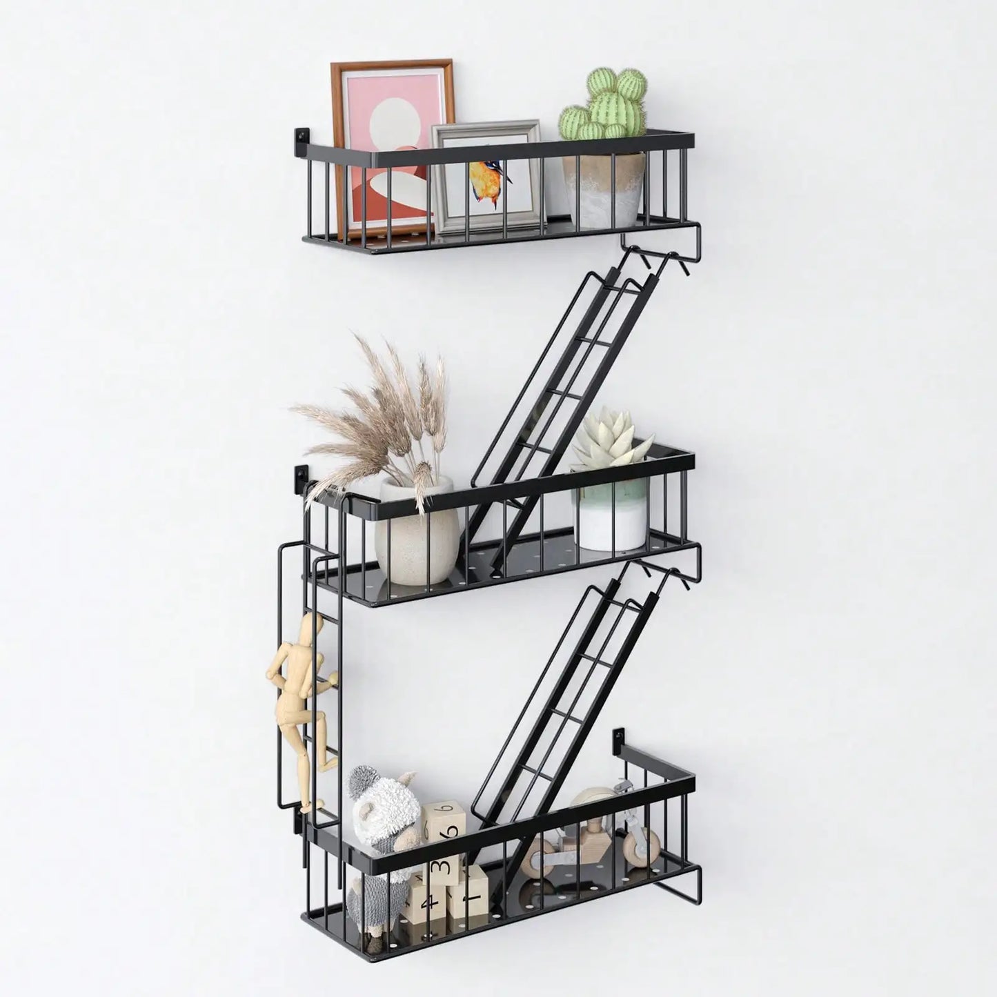 Fire Escape Wall Shelf New York Decorative Floating Shelf Black Metal Ladder Shelf Trinket Storage Wall Art for Home Decor